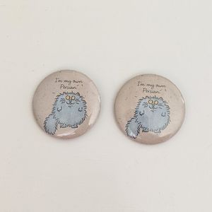 🌞 3/$15 - Vintage 1984 Hallmark Persian Cat Pinback Button Pins, Lot of 2